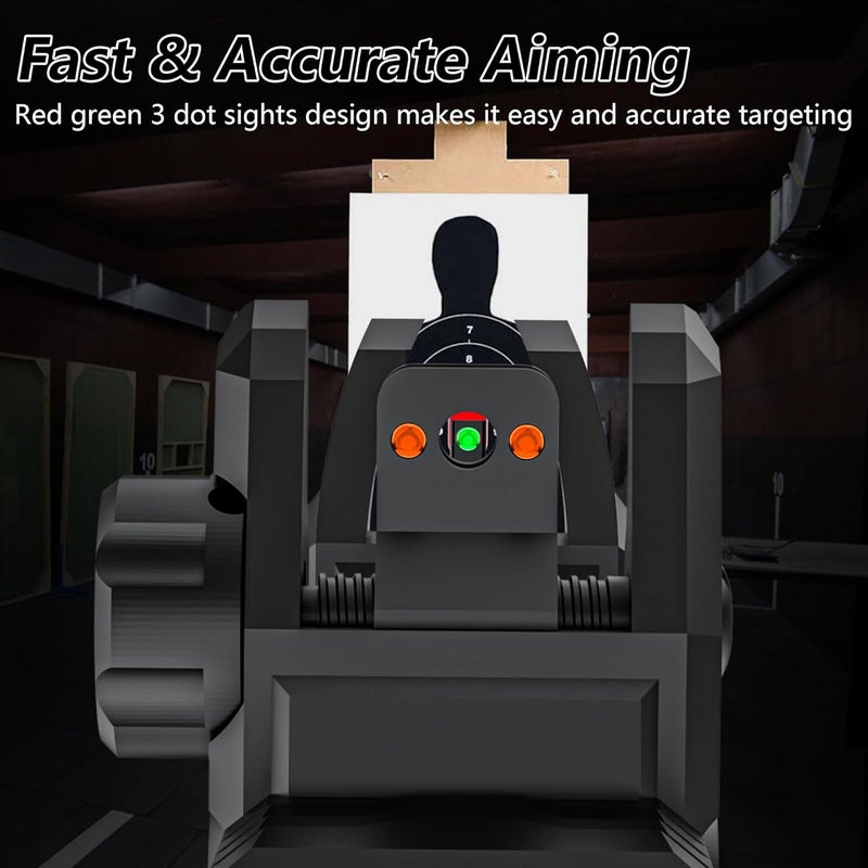 JORMIX Folding Fiber Optic Sights Flip Up Sights Front and Rear Back up Sights for Picatinny Weaver Rails with Red Green Full Dots Polymer - Image 3
